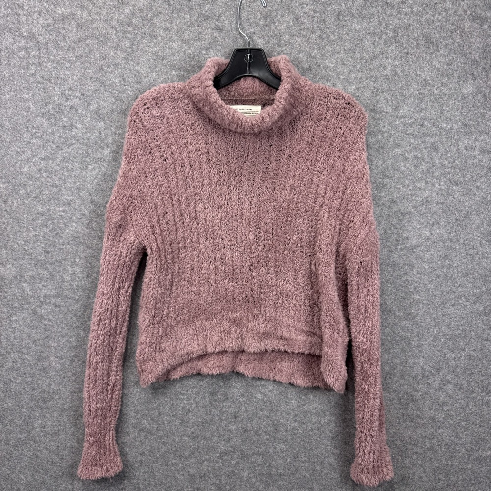 REI Cooperative Womens Mauve Fuzzy Wool Blend Turtleneck Sweater XS Relaxed Fit